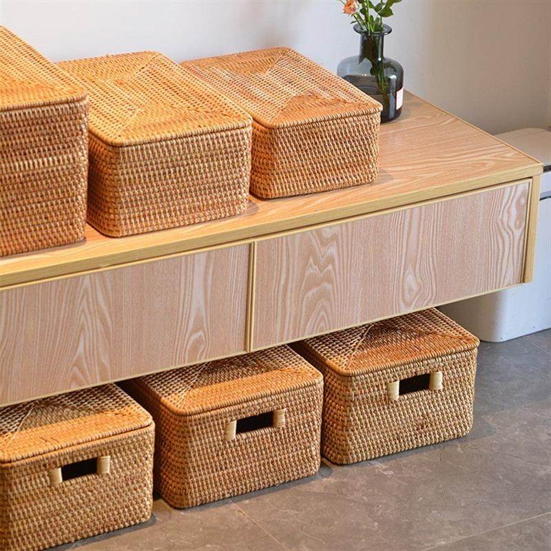 大带盖收纳筐越南秋藤日式桌面茶几杂物衣物创意整理收纳箱,收纳整理,收纳筐,淘宝优惠券,粉丝福利购,淘宝优惠卷