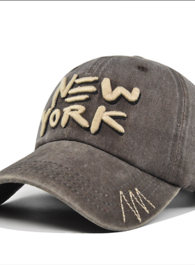 复古立体NEW YORK绣花棒球帽子贴布水洗做旧立体刺绣鸭舌帽遮阳帽