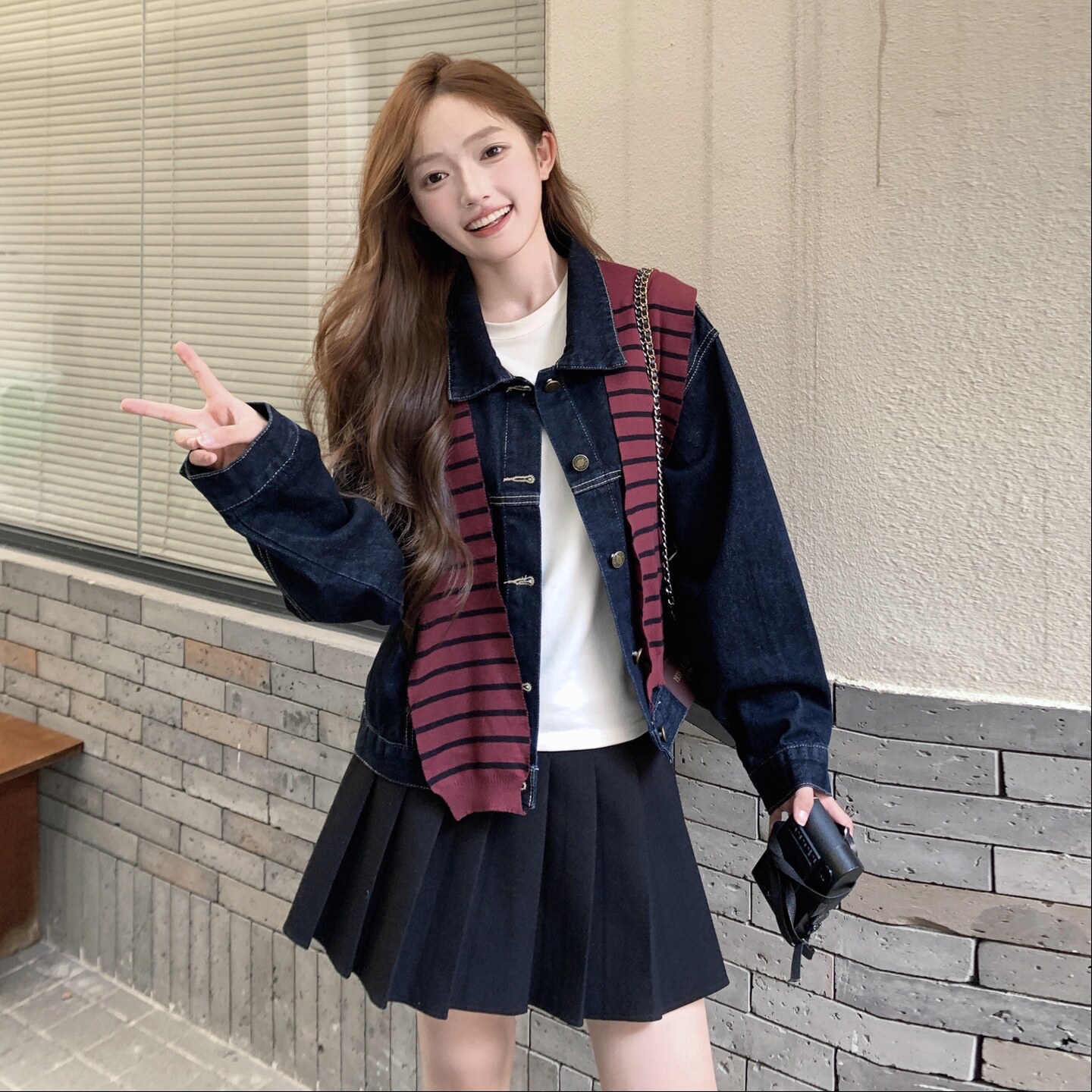 蓝色条纹披肩牛仔短外套女小个子2025秋季新款宽松减龄休闲夹克,女装短外套,2C295