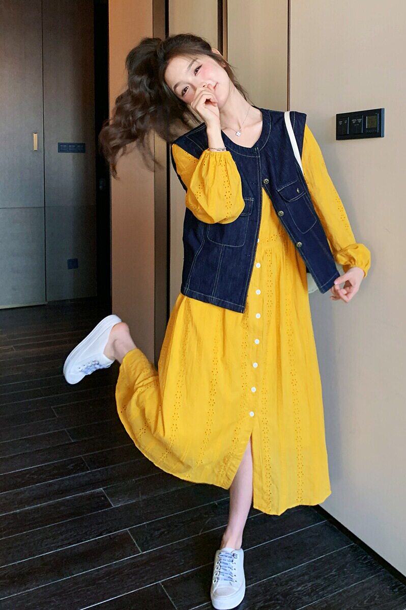 现货主推防掉色牛仔马甲+绣花连衣裙两件套2957720-P175-K238,女装连衣裙,2C295