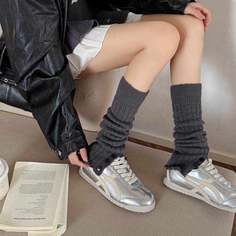 秋冬新款堆堆袜套灰色小腿袜韩版ins潮流百搭个性纽扣腿套少女风