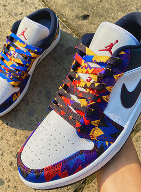 适配AF1空军一号AJ1970S低帮红黄紫蓝sweater炫彩AJ1毛衣扁鞋带绳