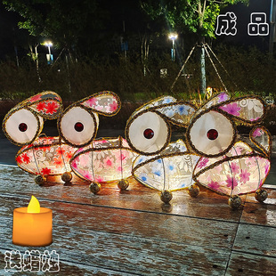 蛇年成品春节元 宵节日花灯手工灯笼拖拉可提发光蕾丝带轮兔子灯笼