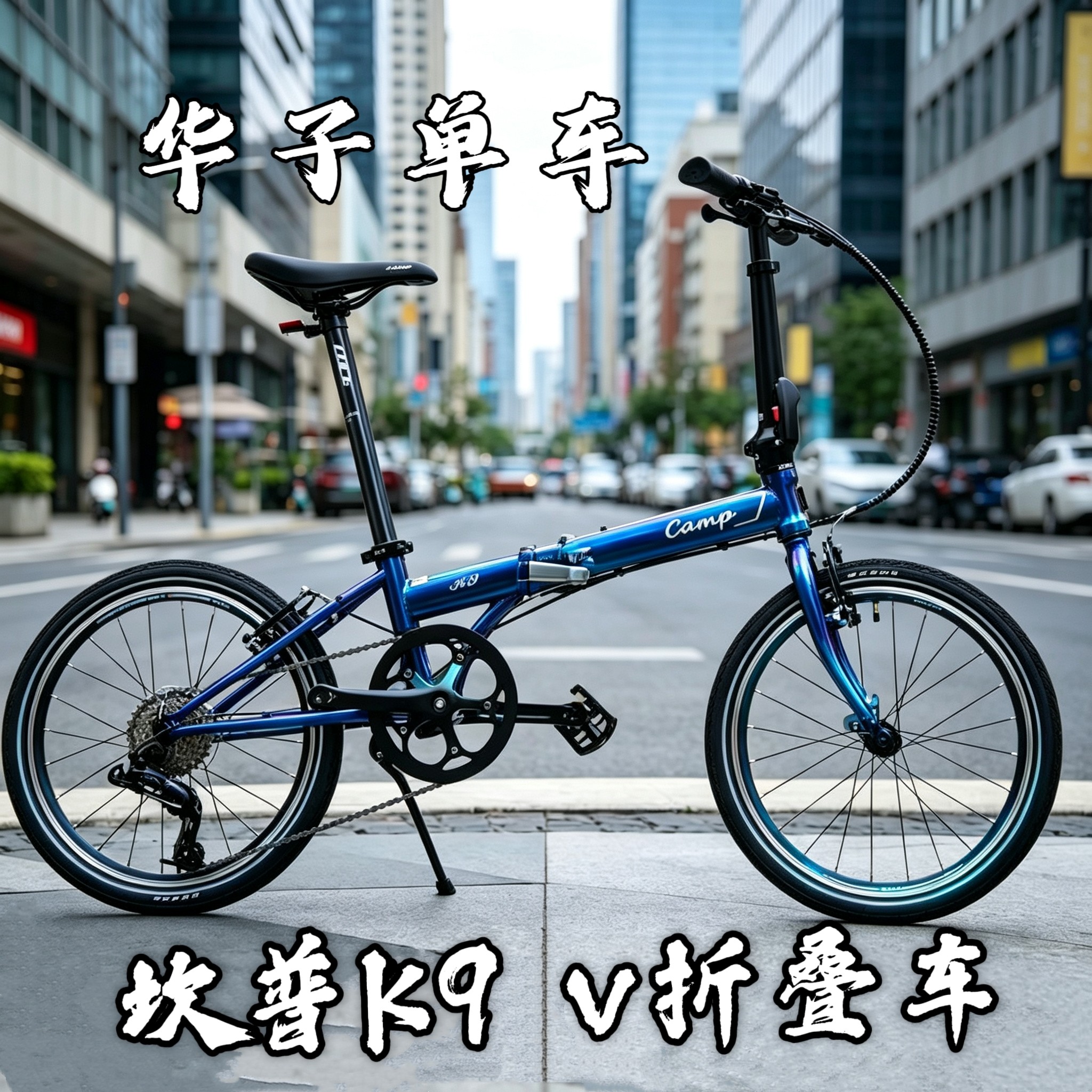 CAMP坎普K9V折叠自行车9速v刹车铬钼钢折叠车车架便携通勤代步车