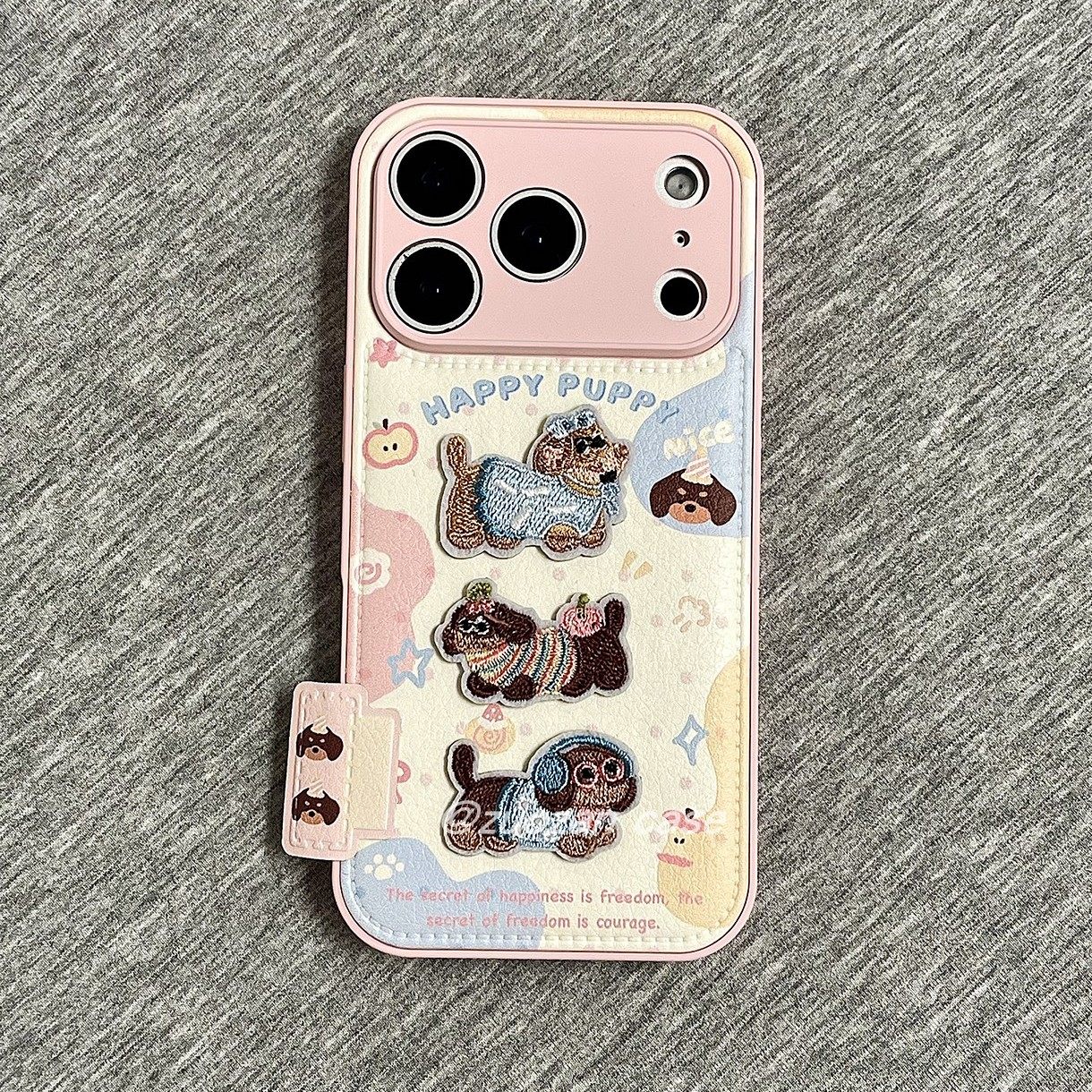 可爱卡通小狗适用苹果iPhone17手机壳皮质鼓包保护套日韩风刺