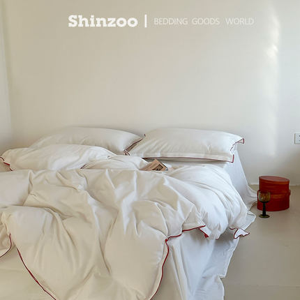 寝作shinzoo简约法式纯棉水洗棉四件套高级感全棉裸睡床单被套