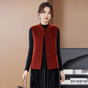 短款 毛呢马甲双面羊毛上衣女唐装 外套 国风盘扣立领洋气无袖 新中式