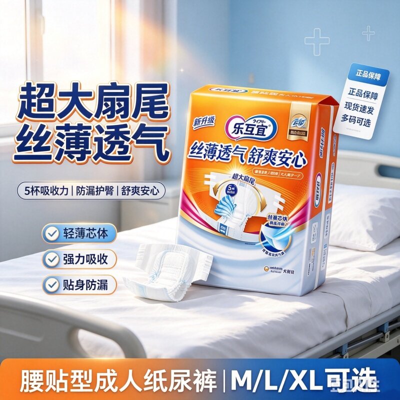 尤妮佳乐互宜腰贴成人纸尿裤L号老人用尿不湿整箱装9片防漏透气干