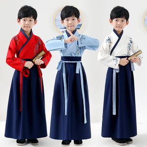 儿童汉服古装少爷国学服书童套装中国风男童唐装古风三字经演出服