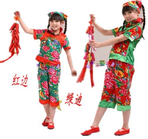 女童短袖民族舞村姑演出服