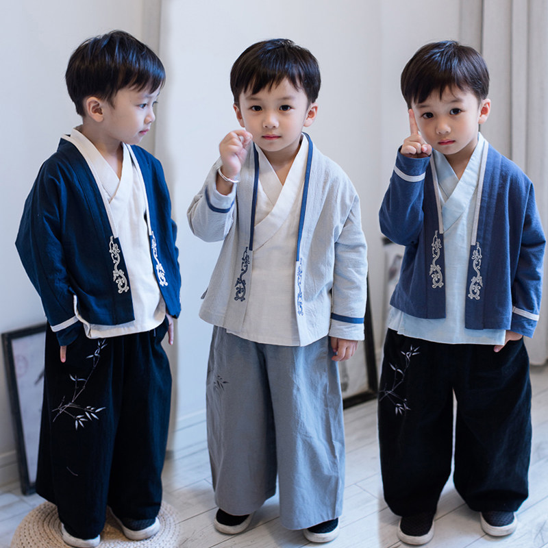 汉服春季棉麻刺绣童装图片
