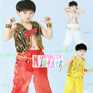 儿童表演服传统功夫装舞蹈服民族舞蒙古草原男童马甲裤民族风套装