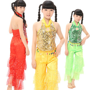 中大童民族民间跳舞歌舞服装古装大裤脚表演服儿童舞蹈舞台演出服
