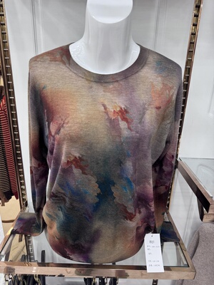 25专柜水溶羊毛打底衫女内搭2025秋季新款长袖印花复古气质针织衫