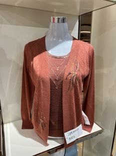 妈妈春装洋气含桑蚕丝开衫外套中老年人妇女春秋薄款假两件套上衣