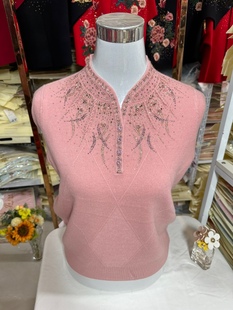 上海名牌专柜100%美利奴羊毛中老年女针织衫亮钻气质女妈妈装秋冬