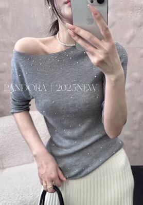 M900一字肩上衣半袖t恤女衣服夏露肩2025新款短款设计感小众体恤