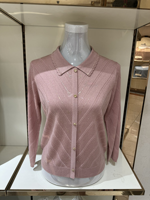 限时福利 专柜中老年妈妈装秋新翻领针织假开衫打底时尚洋气薄款