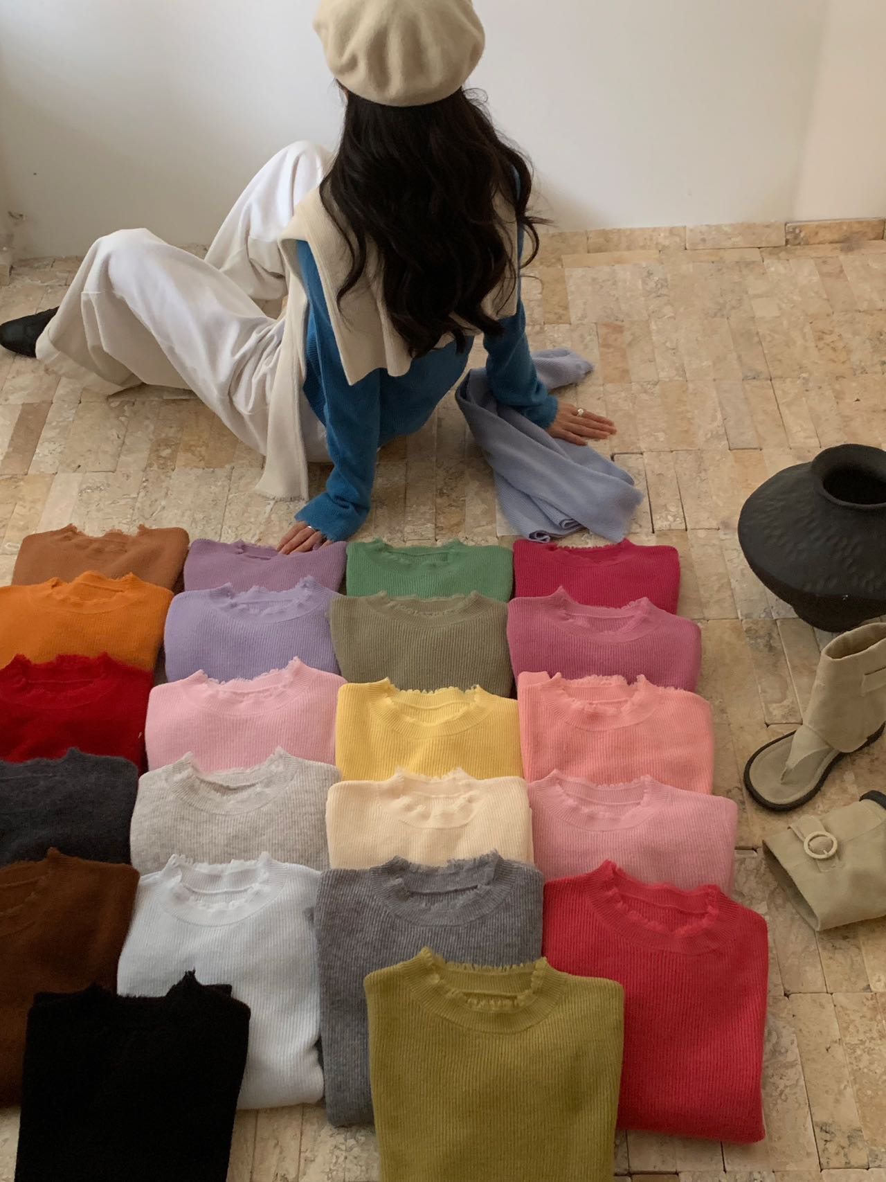 24秋冬粉色圆领针织毛衣打底衫女内搭秋冬高级感紧身修身长袖上衣