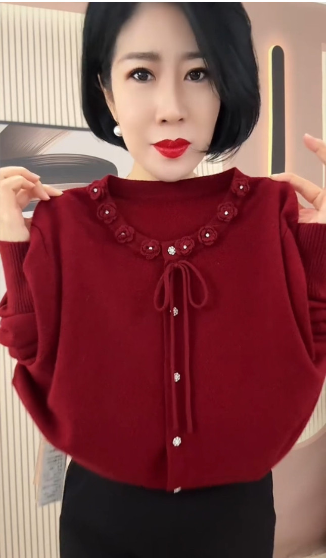 纯羊毛针织衫女25秋新款长袖小众设计喜庆洋气高级感开衫打底毛衣,女装/女士精品,毛针织衫,淘宝优惠券,粉丝福利购,淘宝优惠卷