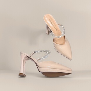 法式温柔气质高跟包头半拖鞋女夏外穿高级感2026欧货尖头半托单鞋