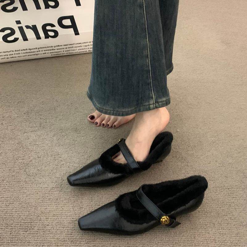 坡跟方头加绒单鞋女2025秋季女鞋