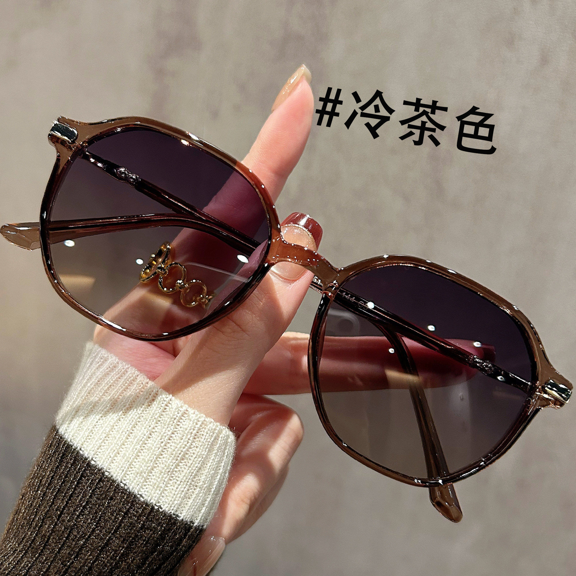 茶色墨镜女款小脸偏光防紫外线高级感太阳镜2026新款方圆脸眼镜