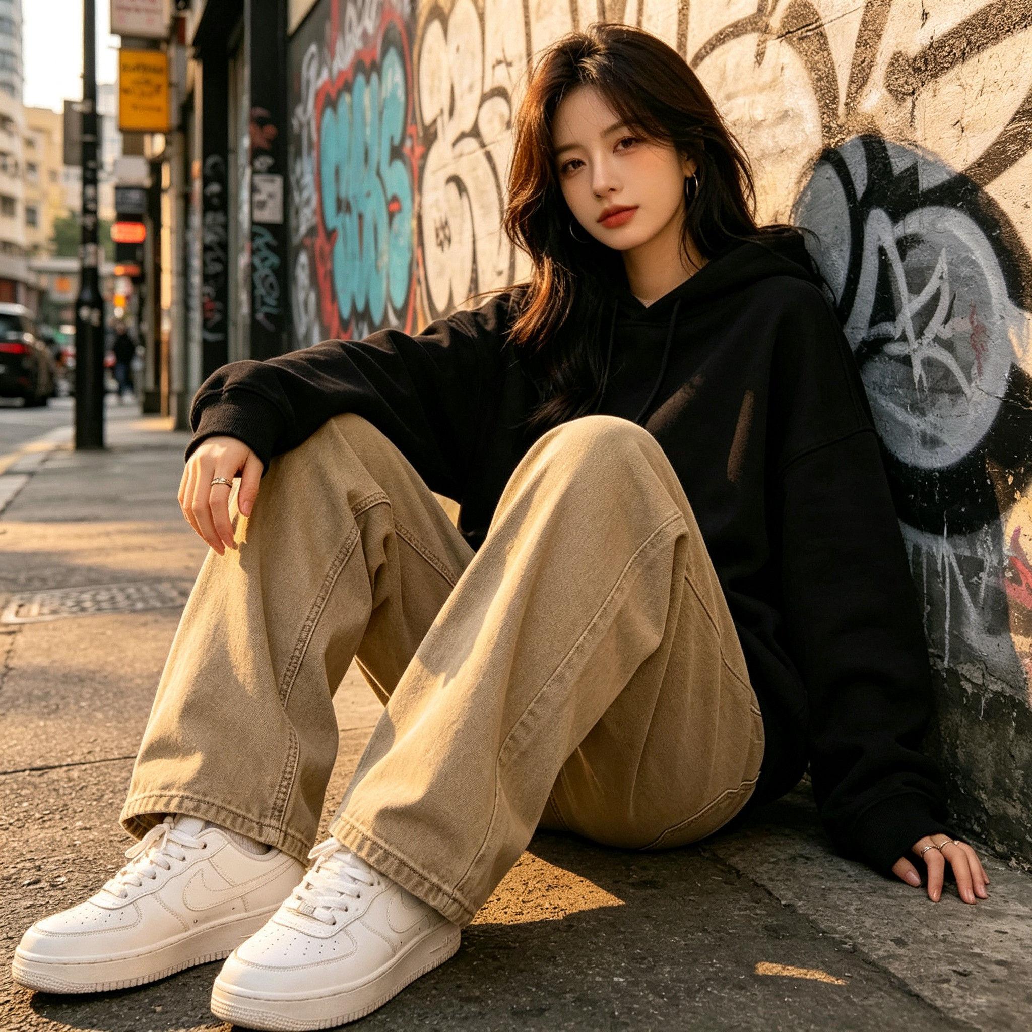 小个子美式复古卡其色牛仔裤女款牛仔裤