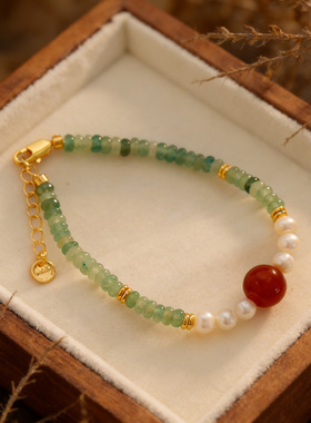 轻奢红玛瑙淡水珍珠手串手饰天然石串珠手链女时尚显白