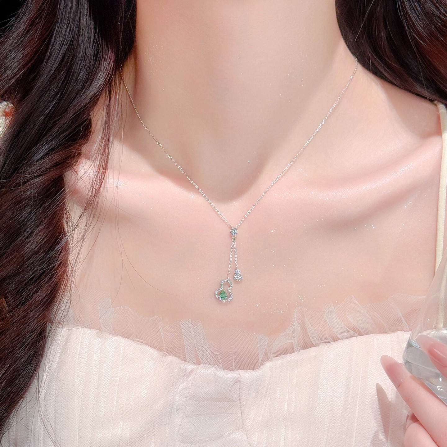 S925纯银双葫芦项链国风新中式福禄流苏毛衣链轻奢小众妈妈款