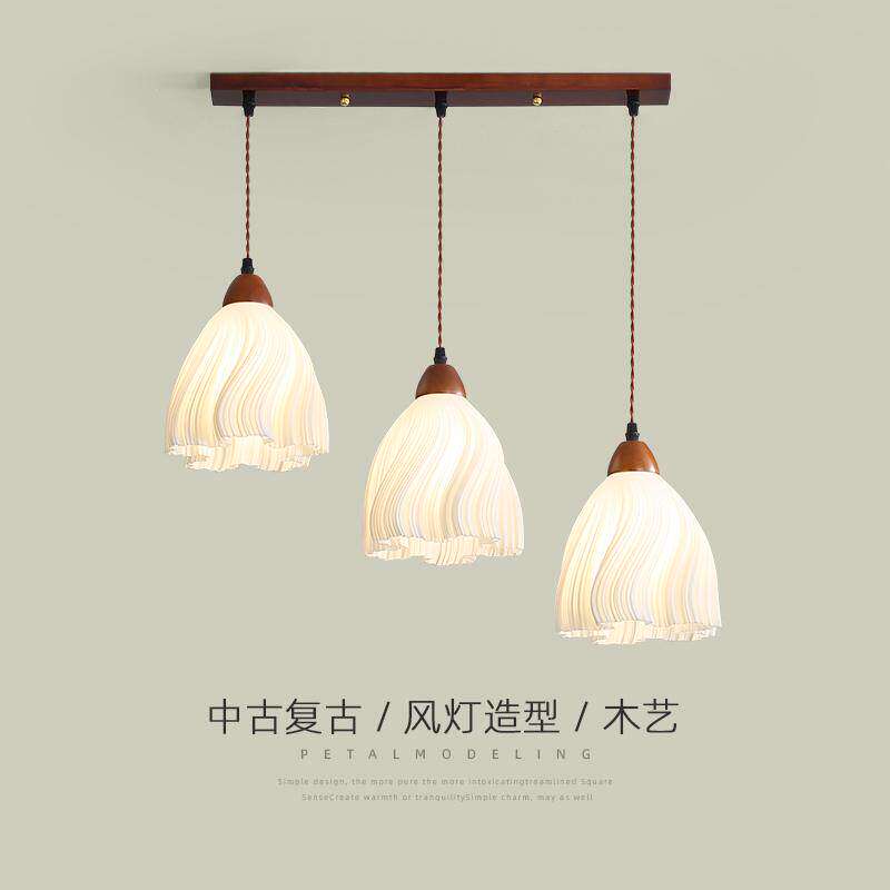 餐厅吊灯中古侘寂风床头灯一字三头艺术3D打印氛围饭厅吧台餐桌灯