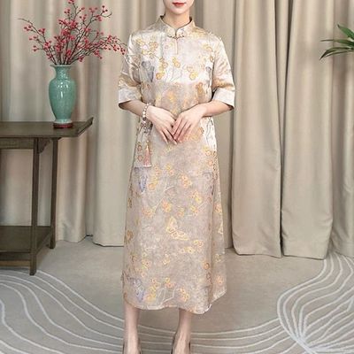 新中式长裙桑蚕丝白月光
