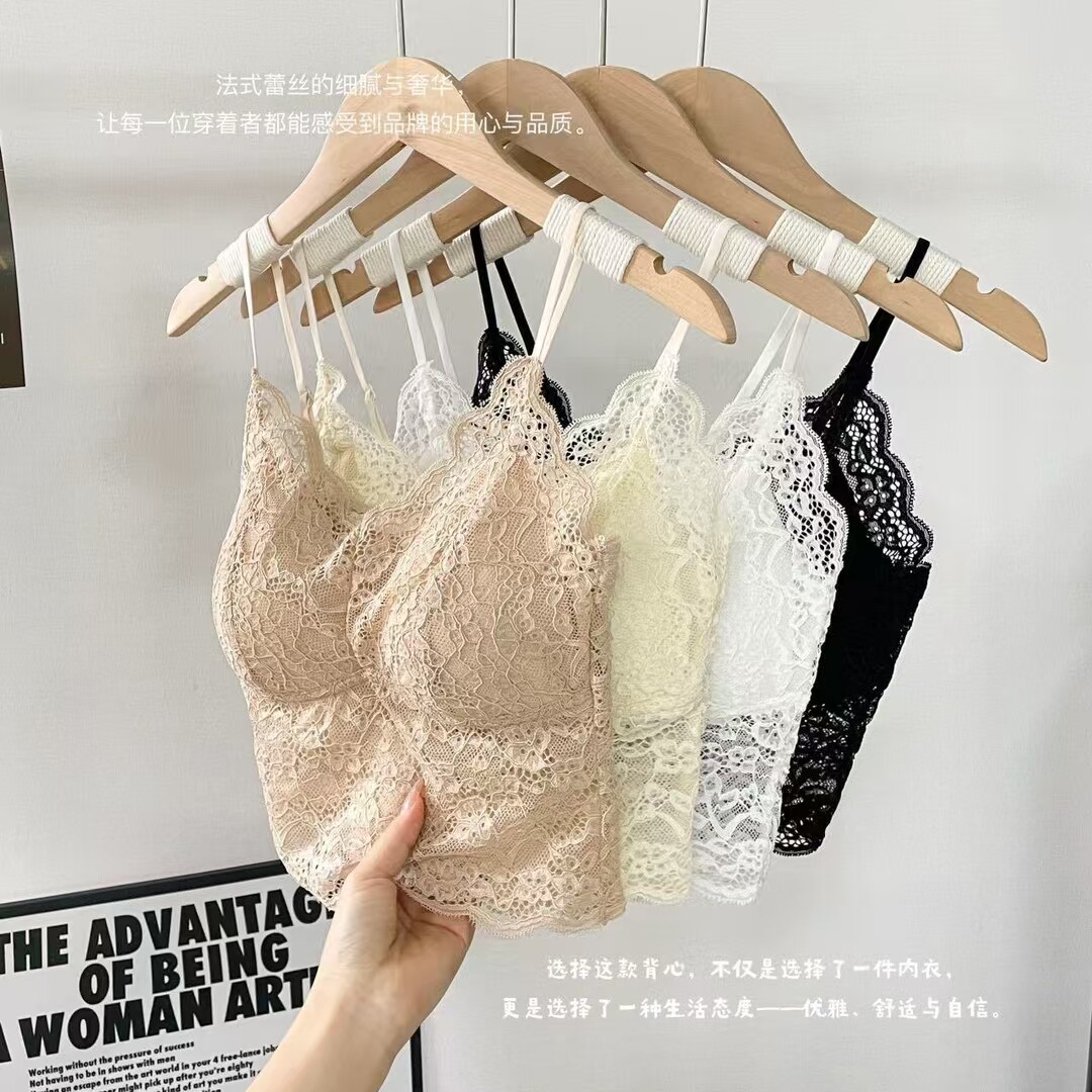 法式内衣女美背抹胸吊带背心一体式薄款性感蕾丝网红爆款聚拢文胸