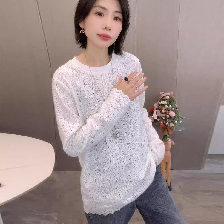 一件代发直播爆款圆领长袖白色T恤女2026春季内搭叠穿打底衫上衣