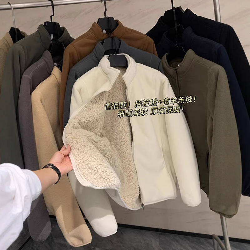 复合摇粒绒仿羊羔绒立领夹克外套