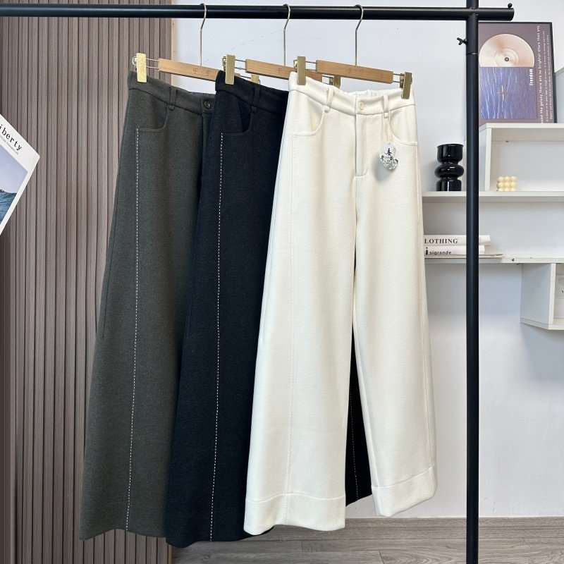 蚕丝羊毛醋酸西装毛呢阔腿长裤