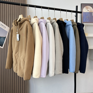 软呼呼!男女款冬加厚保暖柔软羊羔绒卫衣双面摇粒绒连帽开衫外套