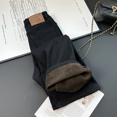 仿水貂绒加厚微喇牛仔裤小黑裤