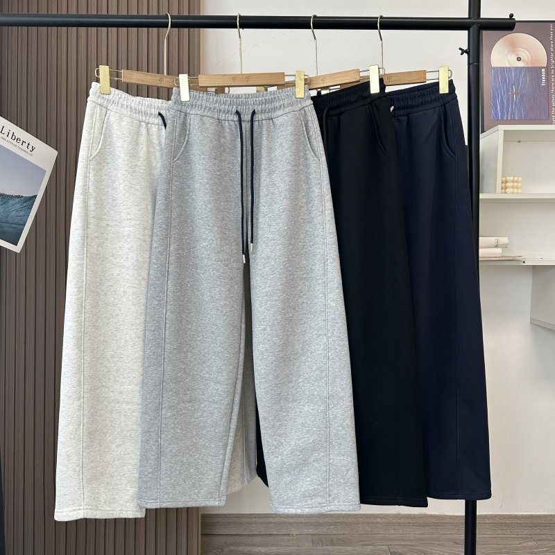 篙支精梳棉！灰色加绒加厚卫裤女秋冬休闲运动弯刀窄版香蕉裤长裤