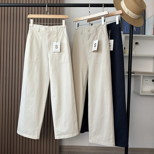 洗水棉休闲裤 长裤 女宽松阔腿裤 裤 直筒工装 三色复古jin口立裁经典