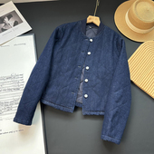 西班牙D 内里夹棉 菱格绗缝复古蓝色牛仔衣棉服棉衣夹克短外套女