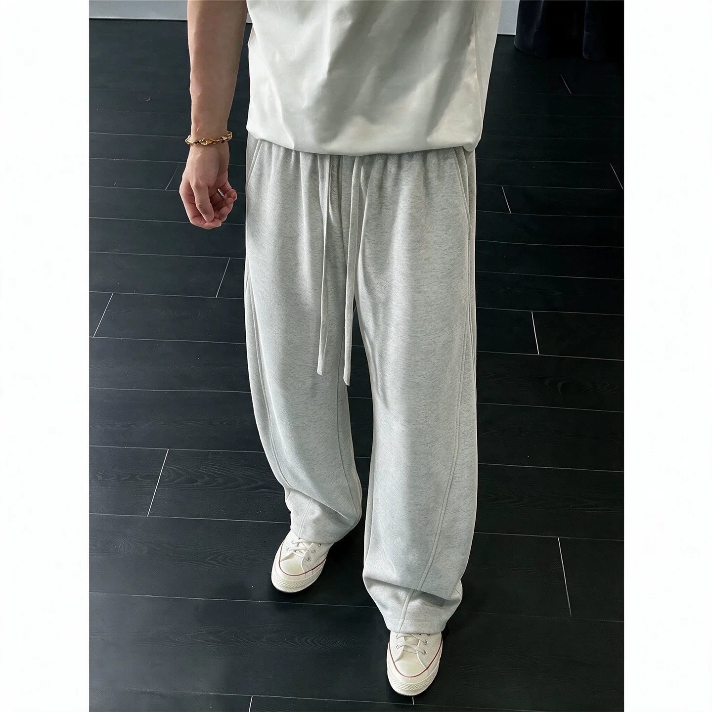 白花灰斜切弯刀卫裤男款秋季垂感健身运动裤子cleanfit直筒休闲裤