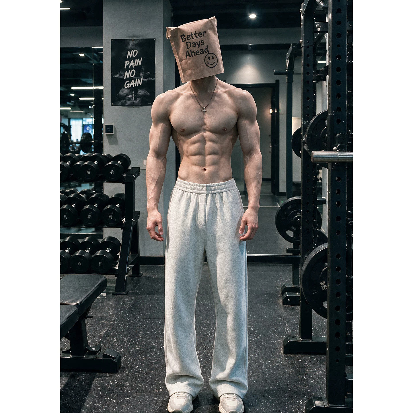 白灰色美式健身运动卫裤男士秋季微喇直筒裤重磅cleanfit训练裤子