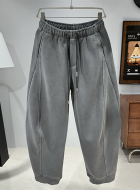 秋冬立体剪裁加绒休闲裤男松紧腰宽松阔腿裤时尚百搭保暖运动卫裤