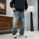 潮流百搭阔腿休闲长裤 美式 款 弯刀裤 复古水洗捏褶设计牛仔裤 男四季