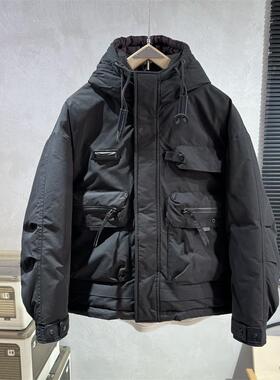 机能风多口袋工装羽绒服男冬季宽松防寒冲锋衣白鸭绒休闲短款外套