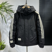 潮流百搭防风保暖上衣时尚 冬季 条纹连帽羽绒服男士 帅气白鸭绒外套