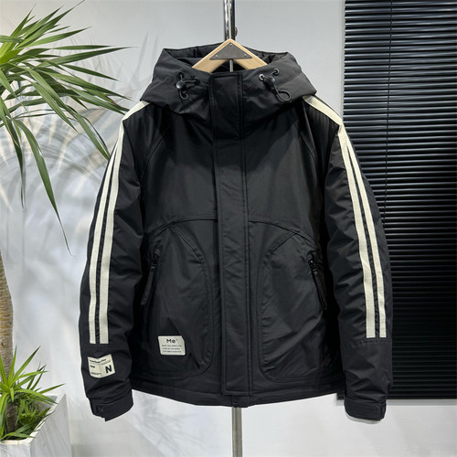 潮流连帽短款条纹羽绒服