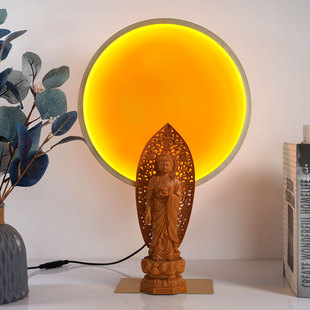 佛龛背景灯圈金黄光LED佛像灯佛堂神台背后环圈新中式佛龛装饰灯