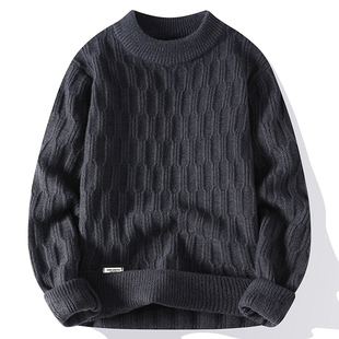 秋冬季男士内搭保暖针织衫男打底衫青年黑色纯色加厚宽松毛衣男款